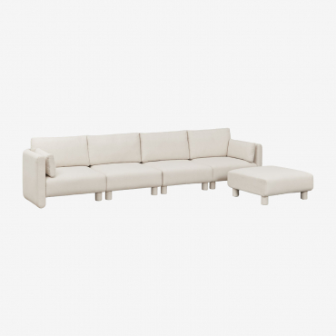 Divano Componibile In 4 Pezzi E Pouf In Tessuto Artemisa Bouclé Bouclé Beige Crema - Sklum