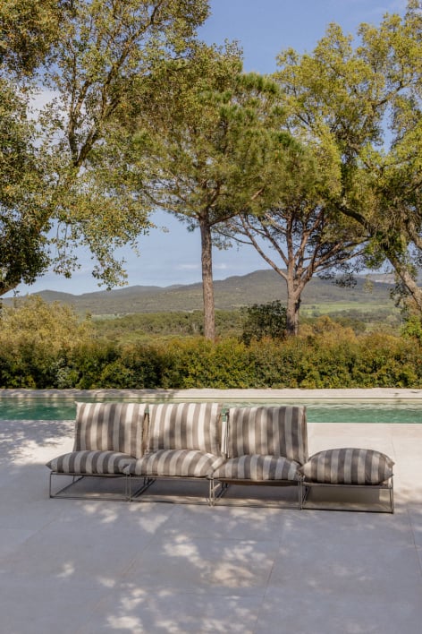 Divano modulare da giardino a 3 pezzi con pouf convertibile Amaro