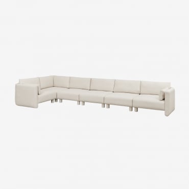 Divano Angolare Sinistro Componibile A 6 Pezzi In Tessuto Bouclé Artemisa Bouclé Beige Crema - Sklum