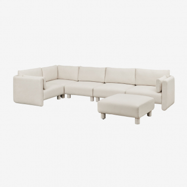 Divano Componibile Angolare Sinistro 5 Pezzi E Pouf In Tessuto Bouclé Artemisa Bouclé Beige Crema - Sklum