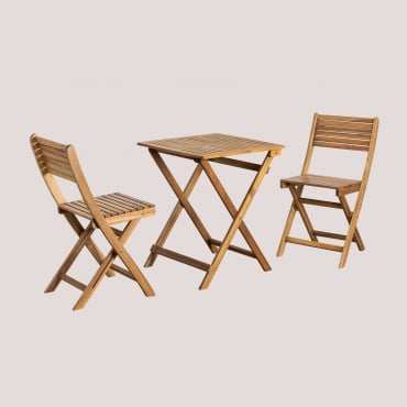 Set Tavolo Quadrato (60x60 Cm) E 2 Sedie Da Giardino Pieghevoli In Legno Di Acacia Delawer Acacia Marrone - Sklum