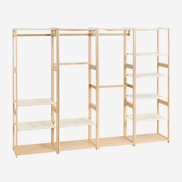 Armadio Modulare Aperto Deneb Bamboo Da 4 Pezzi Con Ripiani E Appendiabiti Natural - Sklum