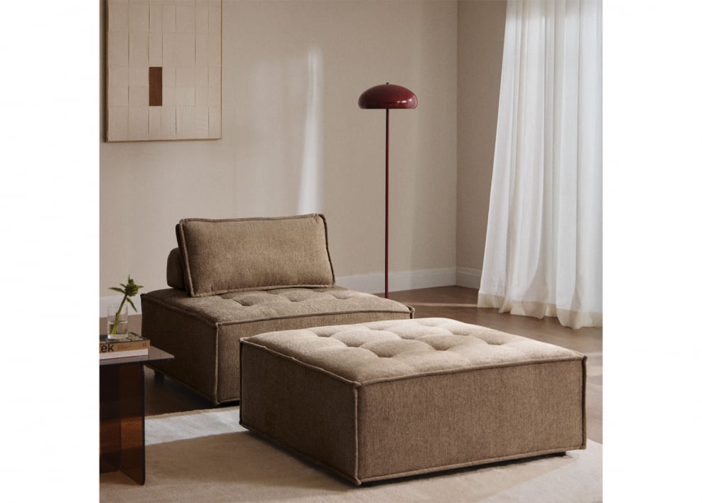 Set soggiorno con poltrona e pouf in tessuto Vermont - Tessuto Marrone Sabbia