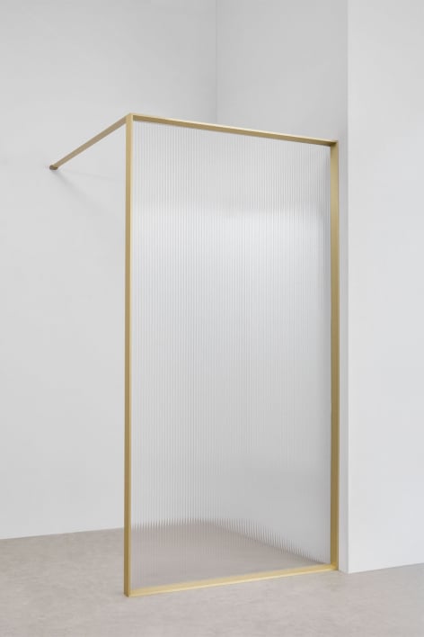 Box doccia fisso 90x195 cm, vetro temperato trasparente cannettato da 5 mm e alluminio dorato spazzolato Trafalgar