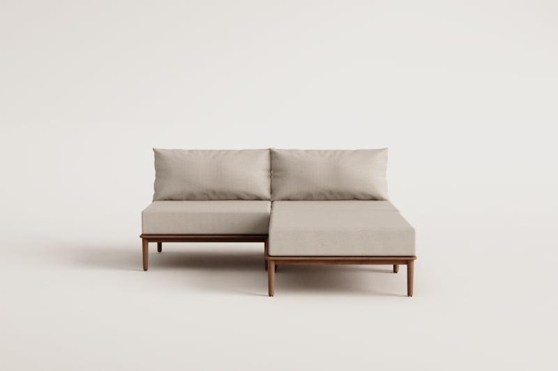 Divano modulare a 2 pezzi e pouf in acacia Giulia