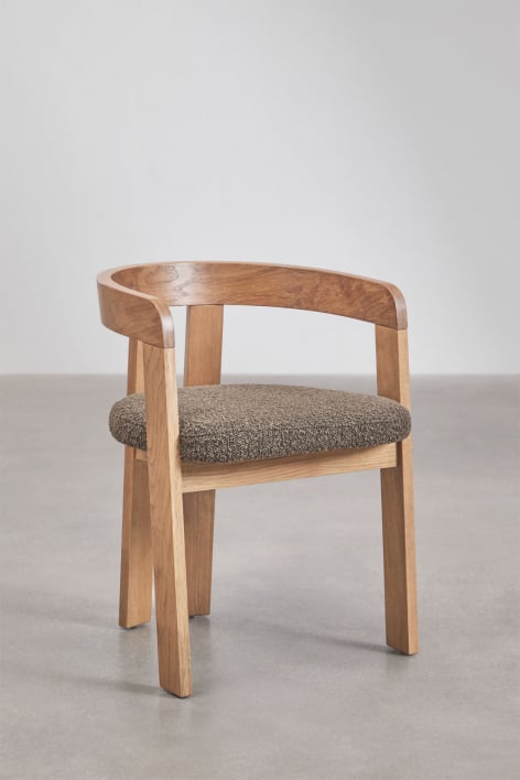 Set di 4 sedie da pranzo con braccioli in legno e rivestite Yvone - Bouclé Marrone Grano