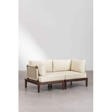 Divano Componibile Giulia 2 Pezzi Con 2 Poltrone Angolari In Legno Di Acacia Beige Crema - Sklum