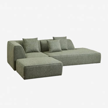Divano Angolare Componibile Cardea 2 Pezzi Con Chaise Longue Destra E Pouf Imbottito Bouclé Verde Salvia - Sklum
