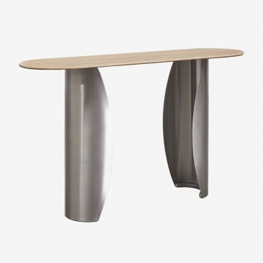 Consolle Ingresso Ovale 135x40 Cm In Travertino E Acciaio Inossidabile Neriyu Travertine - Sklum