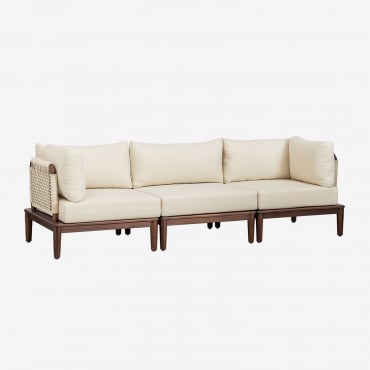 Divano Modulare A 3 Pezzi Con 2 Poltrone Angolari In Acacia Giulia Beige Crema - Sklum