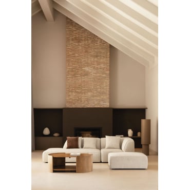 Divano Angolare Componibile Cardea 2 Pezzi Con Chaise Longue Sinistra E Pouf Imbottito Bouclé Beige Crema - Sklum