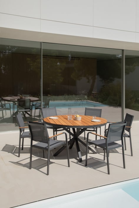 Tavolo da giardino rotondo in legno di eucalipto e alluminio Archer - Grigio Grafite