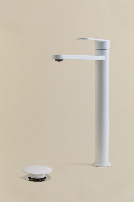 Set rubinetto per lavabo in ottone Alameda e valvola di scarico per lavabo Click-Clack in acciaio inox e ottone Orveta. - Bianco