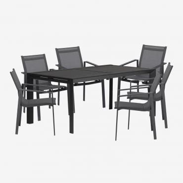 Set Tavolo Rettangolare Allungabile Starmi, 180-240x100 Cm, In Alluminio E 6 Sedie Da Giardino Eika. Grigio Grafite - Sklum