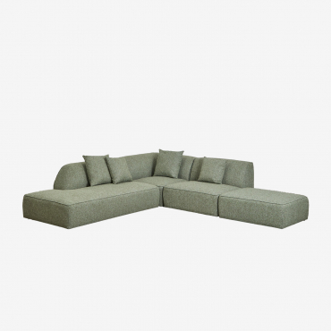 Divano Angolare Componibile Cardea 3 Pezzi Con Chaise Longue Sinistra E Pouf Imbottito Bouclé Verde Salvia - Sklum