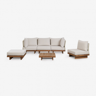 Set Da Soggiorno Con Divano Angolare Modulare A 4 Pezzi, Tavolino E Pouf In Legno Di Acacia Dailin Acacia Marrone - Sklum