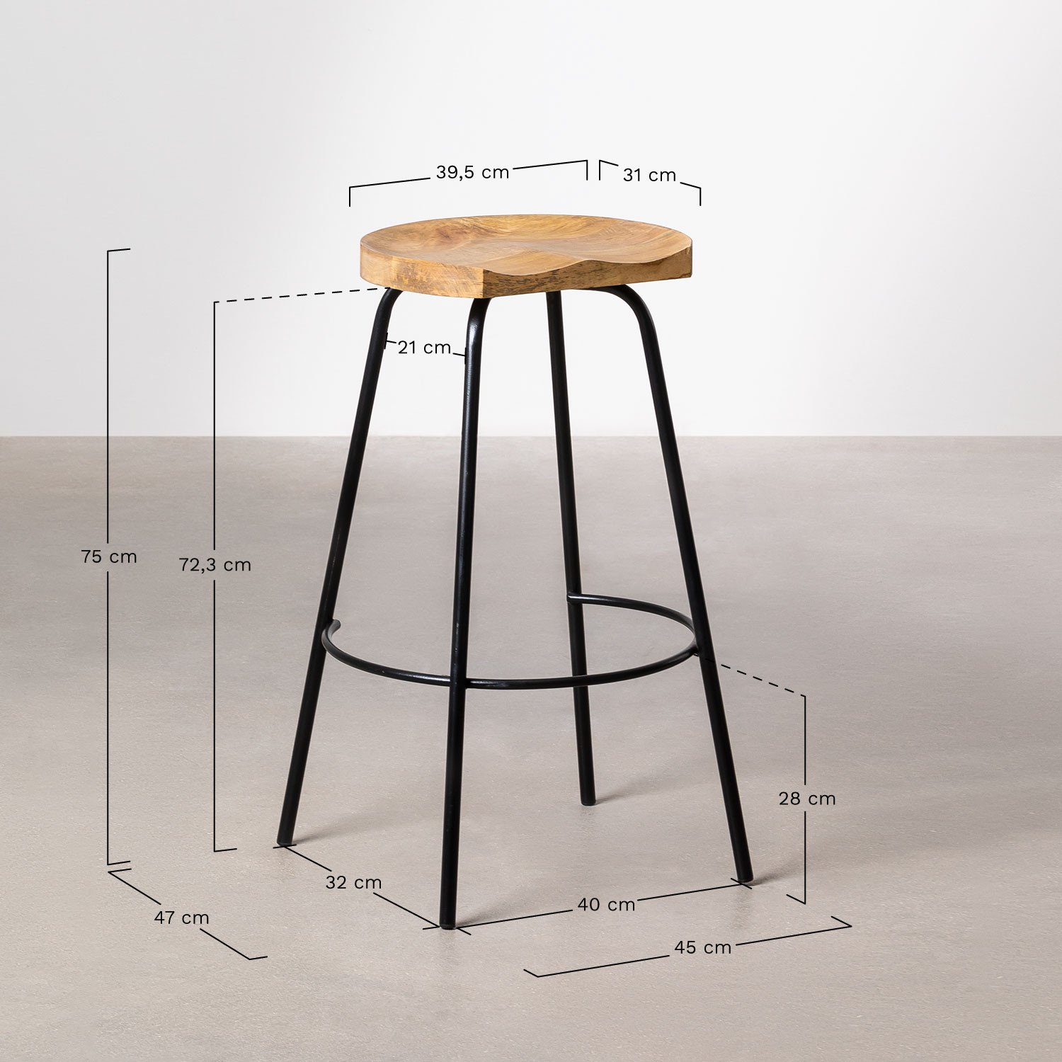 Confezione da 2 sgabelli alti 75 cm in legno Darcko, MISURE