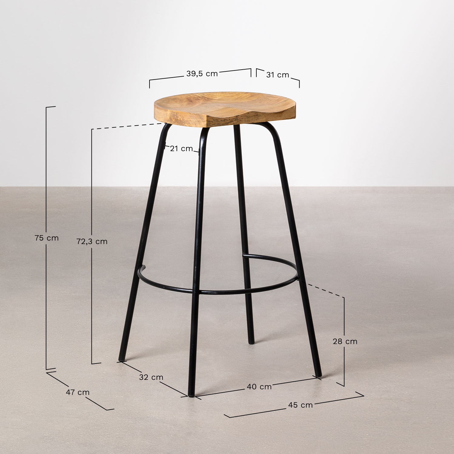 Confezione da 4 sgabelli alti 75 cm in legno Darcko, MISURE