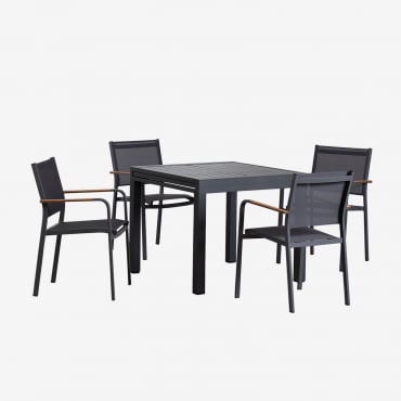 Set Tavolo Rettangolare 90-180x90 Cm Allungabile In Alluminio Starmi E 4 Sedie Da Giardino Impilabili Archer In Alluminio Grigio Grafite - Sklum