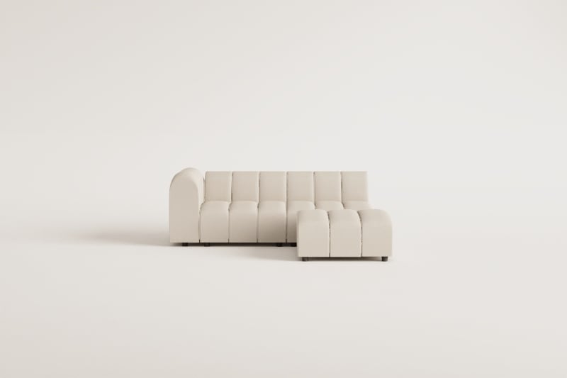 Divano angolare sinistro Eliot 2 pezzi e pouf in tessuto bouclé
