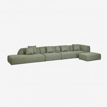 Divano Angolare Componibile Cardea 4 Pezzi Con Chaise Longue Sinistra E Pouf Imbottito Bouclé Verde Salvia - Sklum