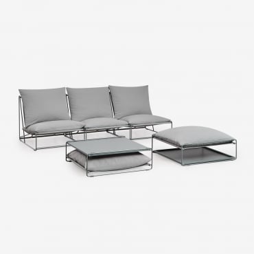 Set Da Giardino Con Divano Modulare A 3 Pezzi, Tavolino Laterale E Pouf Convertibili Amaro Grigio - Sklum