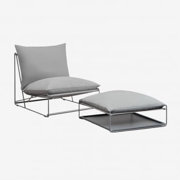 Set Da Giardino Amaro Con Poltrona Trasformabile E Pouf Grigio - Sklum