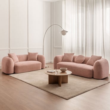 Set Da Salotto Con Divano Modulare A 3 Posti E Divano A 2 Posti In Ciniglia Coco Tessuto Ciniglia Rosa Quarzo - Sklum