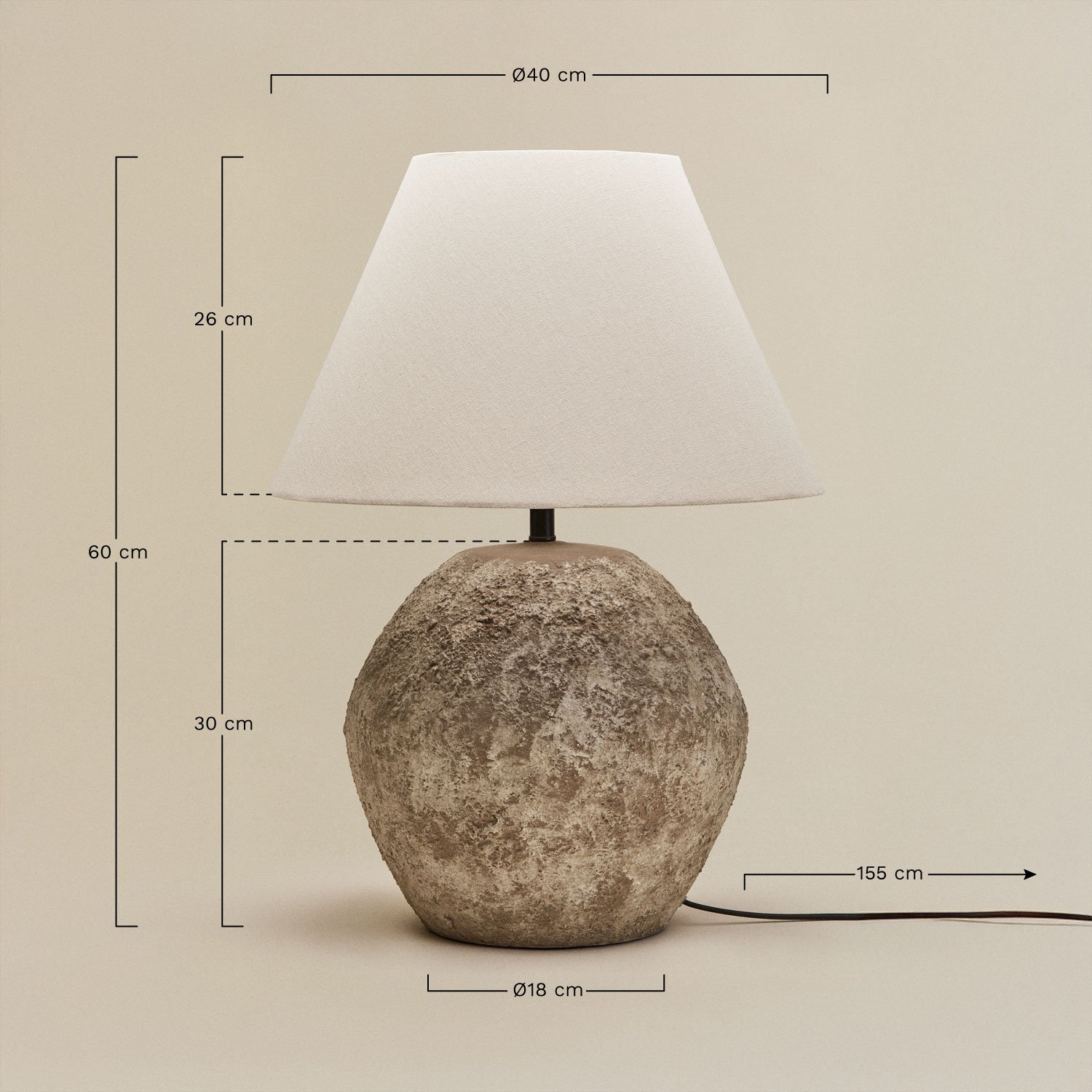 Lampada da tavolo in ceramica e lino Rilatos, MISURE