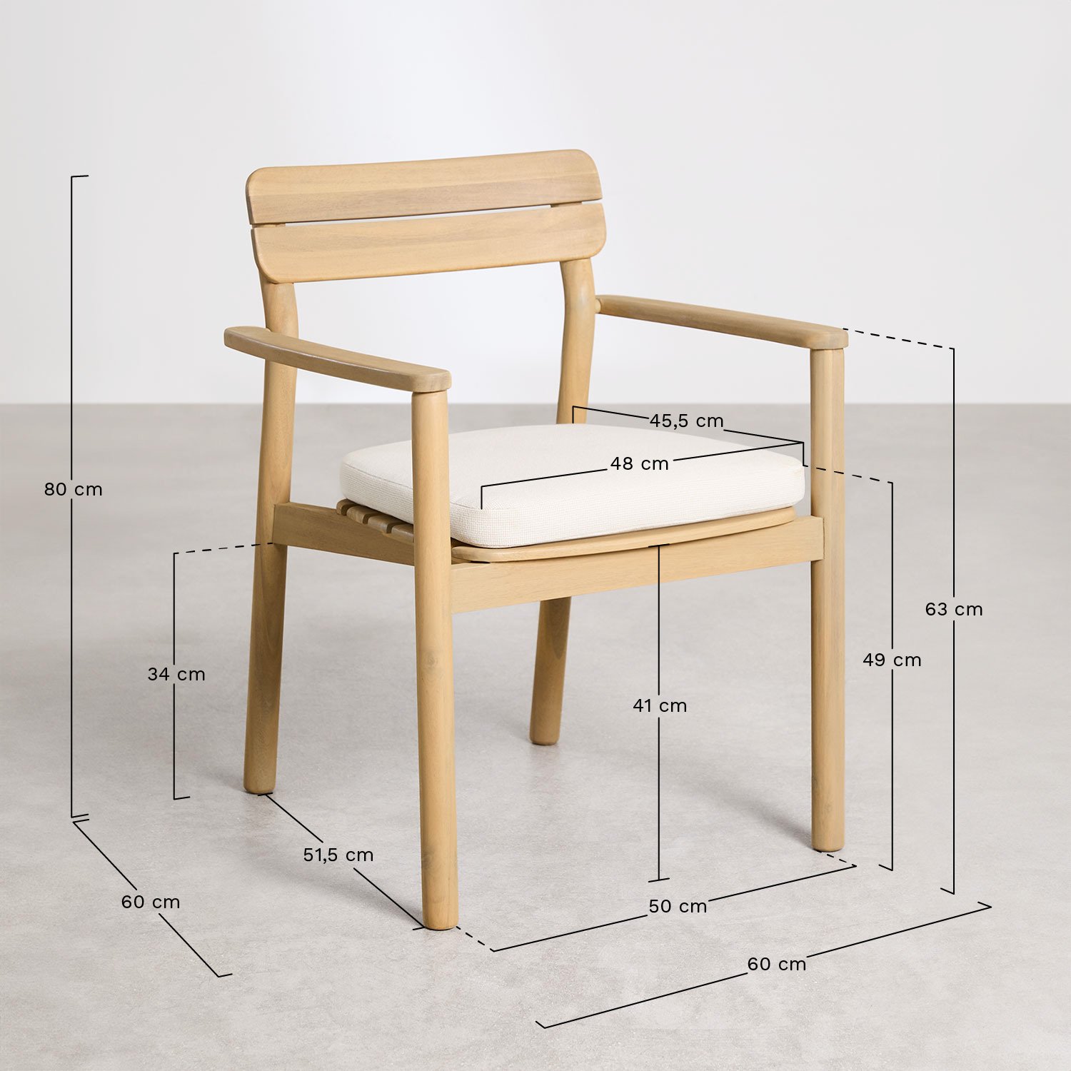 Set composto da tavolo ovale 220x95 cm in cemento Noemi e 8 sedie da giardino con braccioli in legno di acacia Saira, MISURE