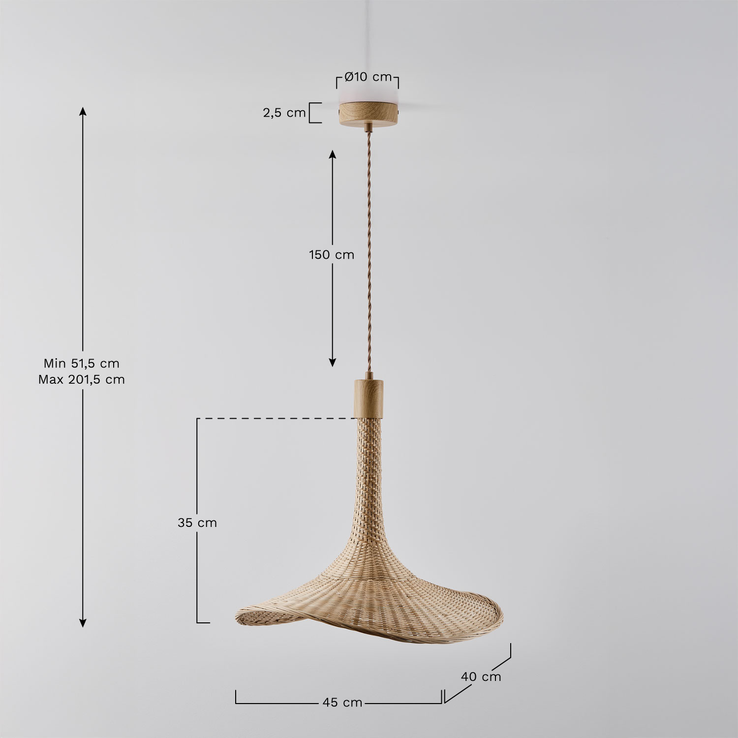 Lampada a sospensione in bambù Chaifer, MISURE