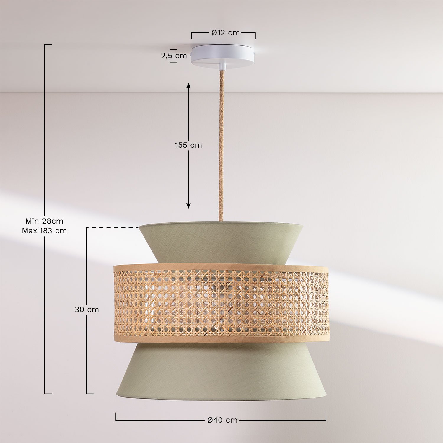 Lampada da Soffitto in Rattan Yereh, MISURE