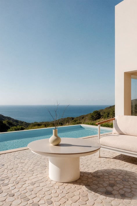 Tavolino da giardino rotondo Ø90 cm in pietra sinterizzata e alluminio Anturio