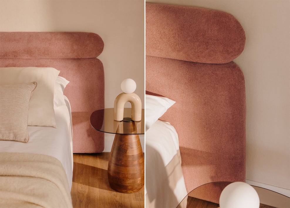 Testiera letto 180cm in tessuto rosa quarzo Cirene - Tessuto Rosa Quarzo