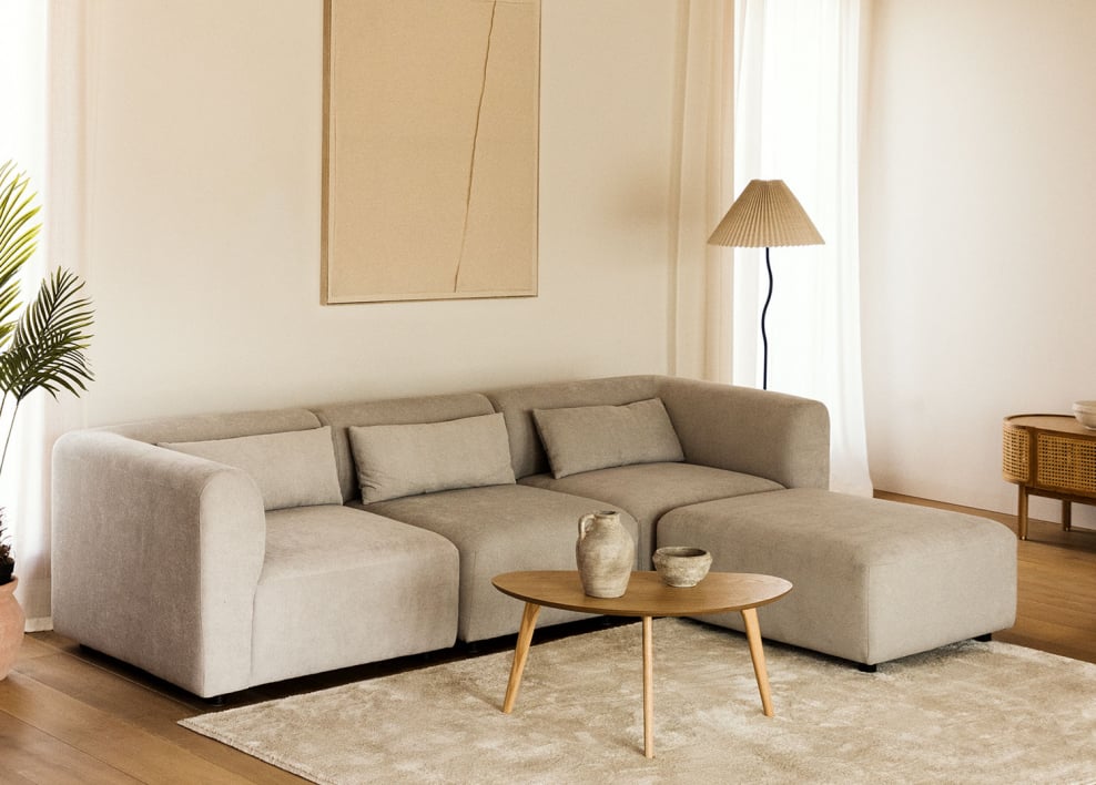 Divano componibile Fogler 3 pezzi con pouf