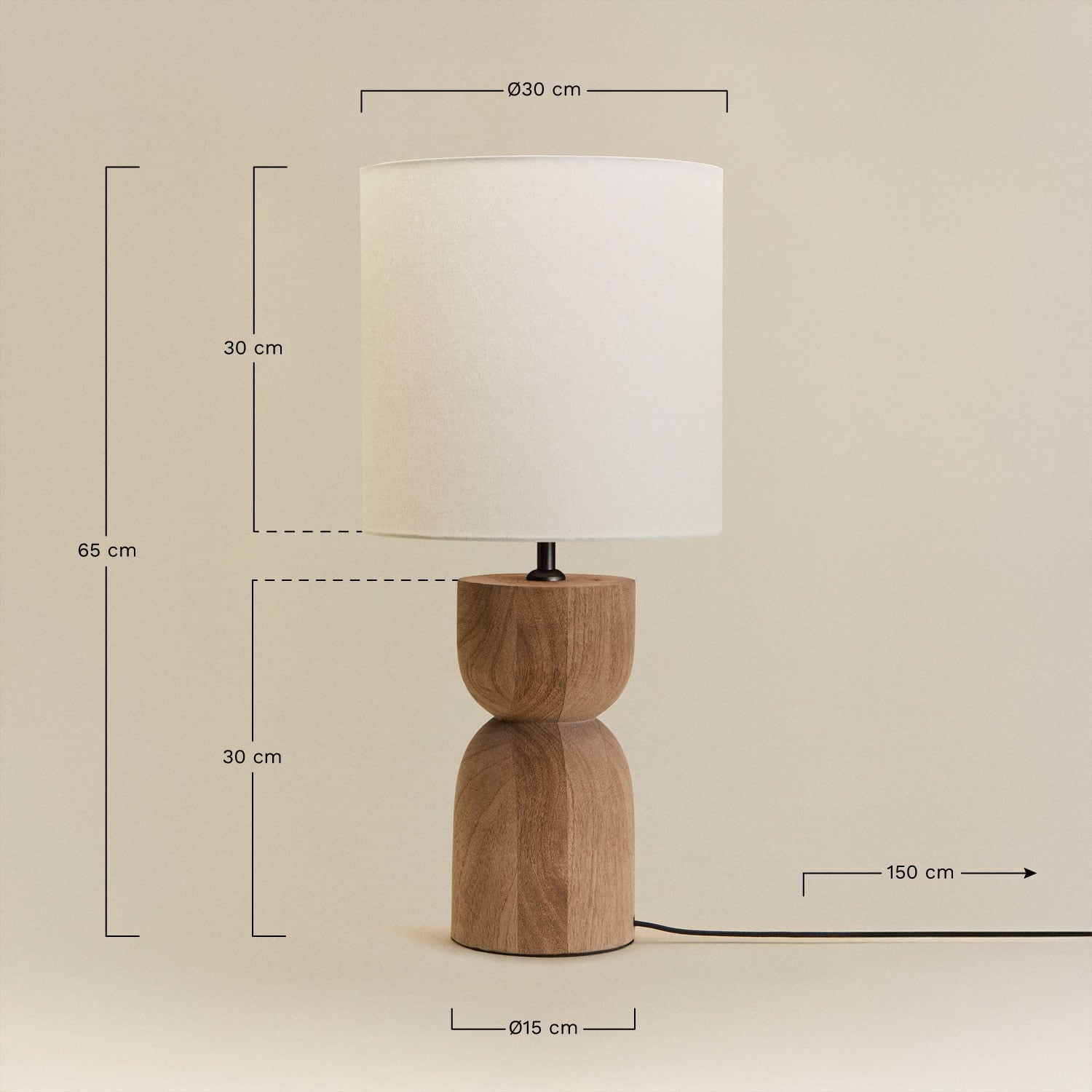 Lampada da tavolo in legno di mango Diniz, MISURE