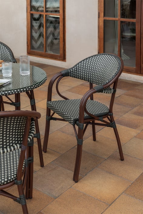 Sedia da giardino impilabile in alluminio Brielle Bistro con braccioli - Grigio Grafite - Gardenia Bianco