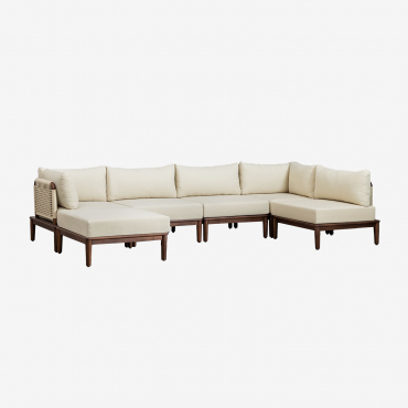 Divano Angolare Componibile Giulia 5 Pezzi E Pouf In Acacia Beige Crema - Sklum