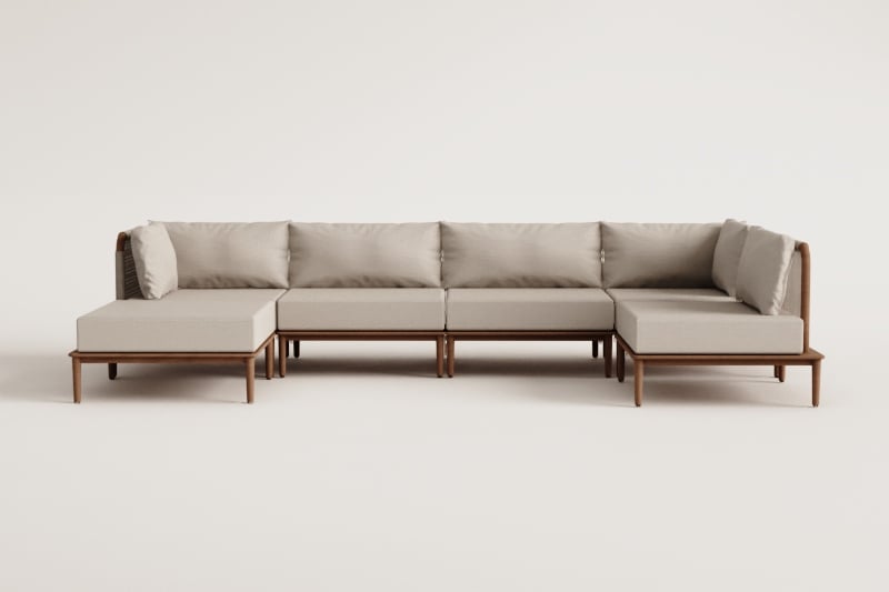 Divano angolare componibile Giulia 5 pezzi e pouf in acacia     