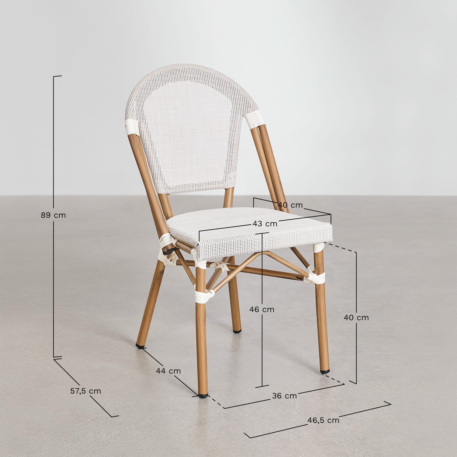 Set tavolo rotondo Ø80 cm e 2 sedie da pranzo impilabili in alluminio Brielle Bistro, MISURE
