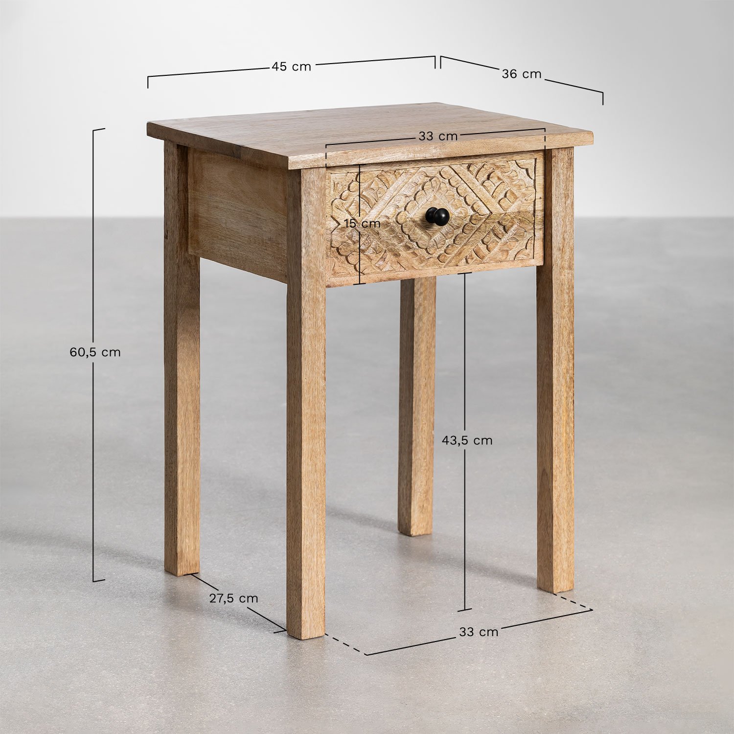 Comodino Maraja in legno di mango, MISURE