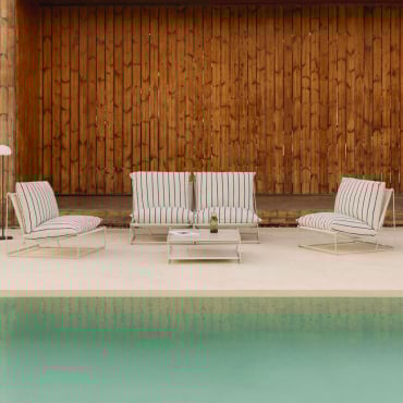 Set Da Giardino Con Divano Modulare A 2 Pezzi, 2 Poltrone E Tavolino Ausiliario Convertibile Amaro Tapioca Beige - Blu Oltremare - Sklum