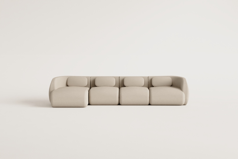 Divano componibile Coquette in ciniglia a 4 pezzi con chaise longue sinistra