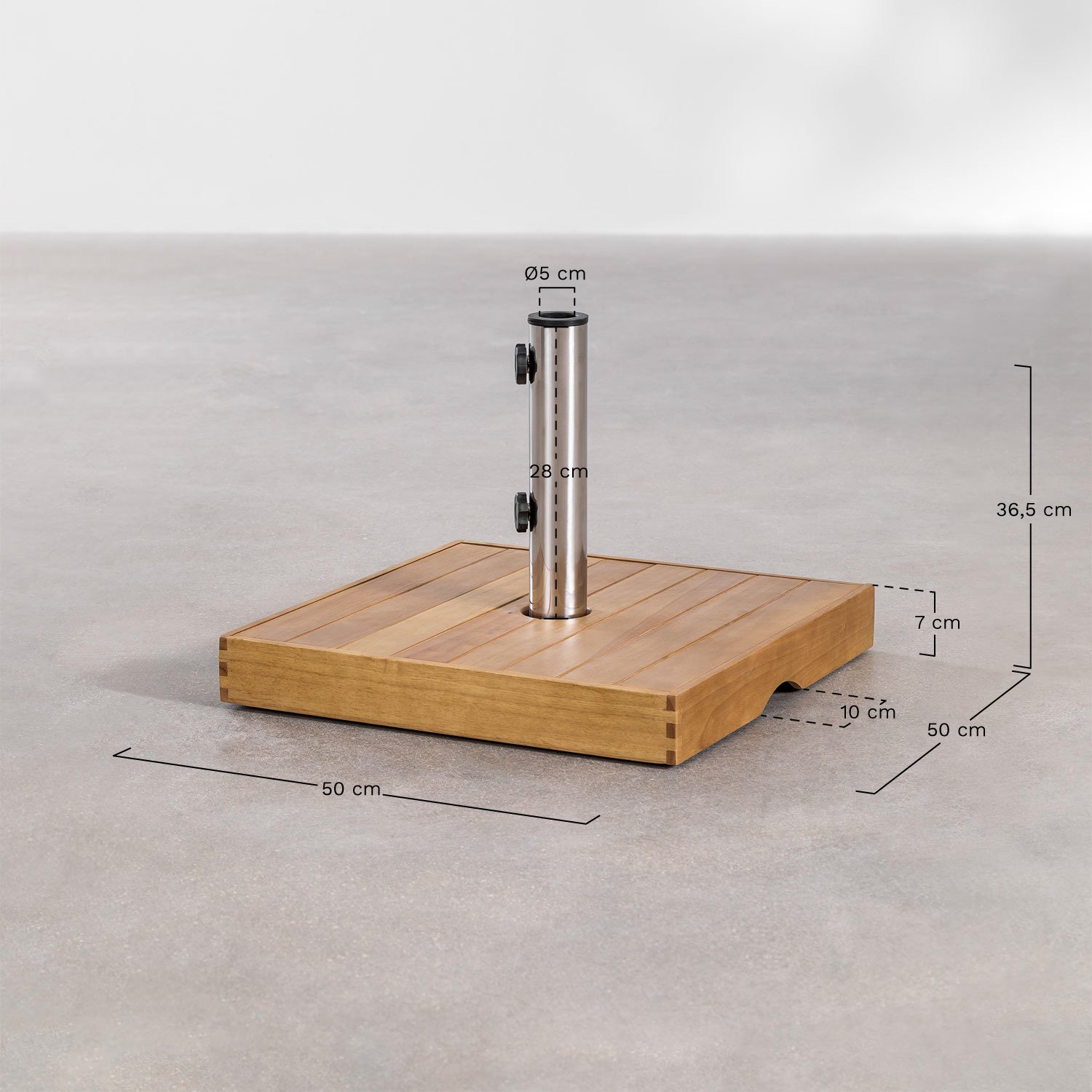 Base per ombrellone quadrata 50x50 cm in legno Canco, MISURE