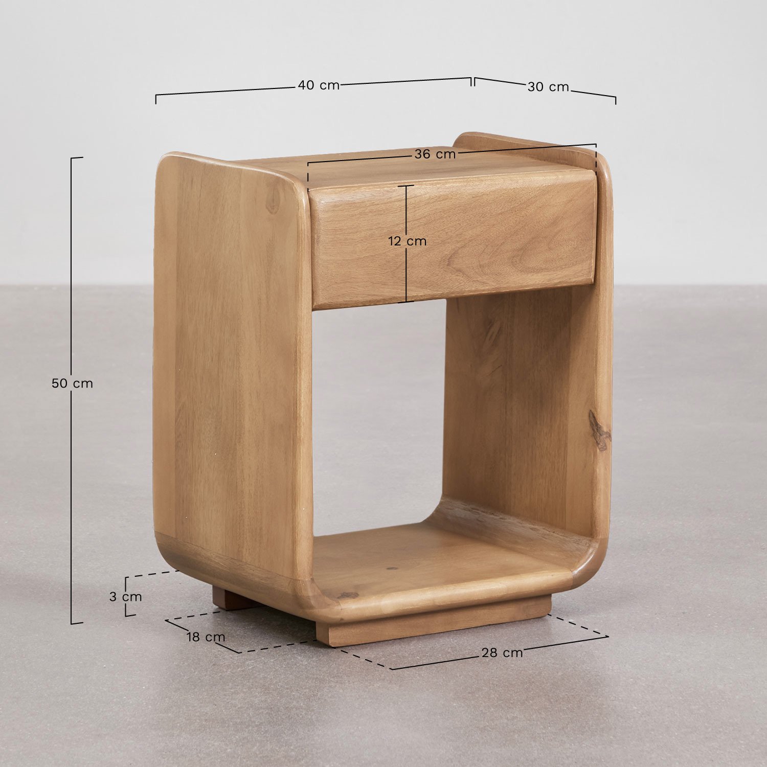 Confezione da 2 comodini rettangolari con cassetti, 40x30 cm, in legno Tinsley, MISURE