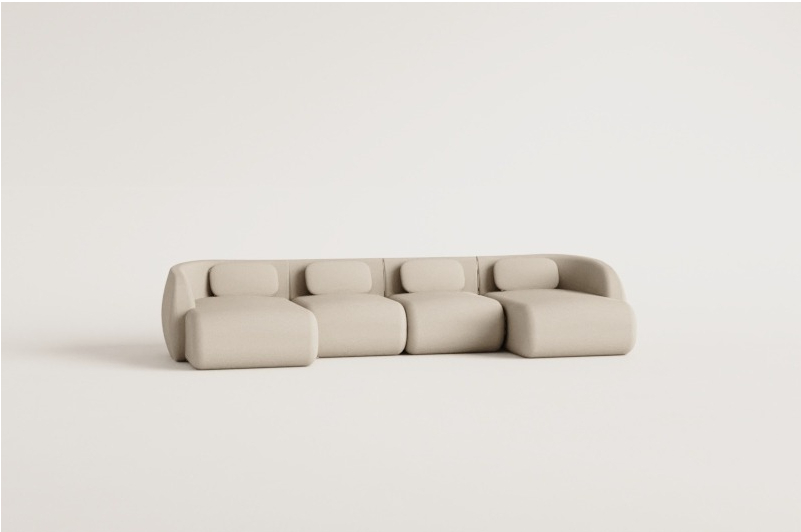 Divano modulare Coquette in ciniglia in 4 pezzi con doppia chaise longue