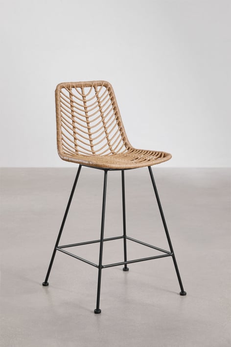 Pack di 2 sgabelli alti 65 cm in rattan sintetico finitura naturale e gambe nere Gouda Natural - Nero