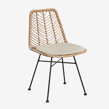 Confezione Da 2 Sedie Da Pranzo In Rattan Sintetico Naturale Gouda Natural & Nero & Beige Crema - Sklum