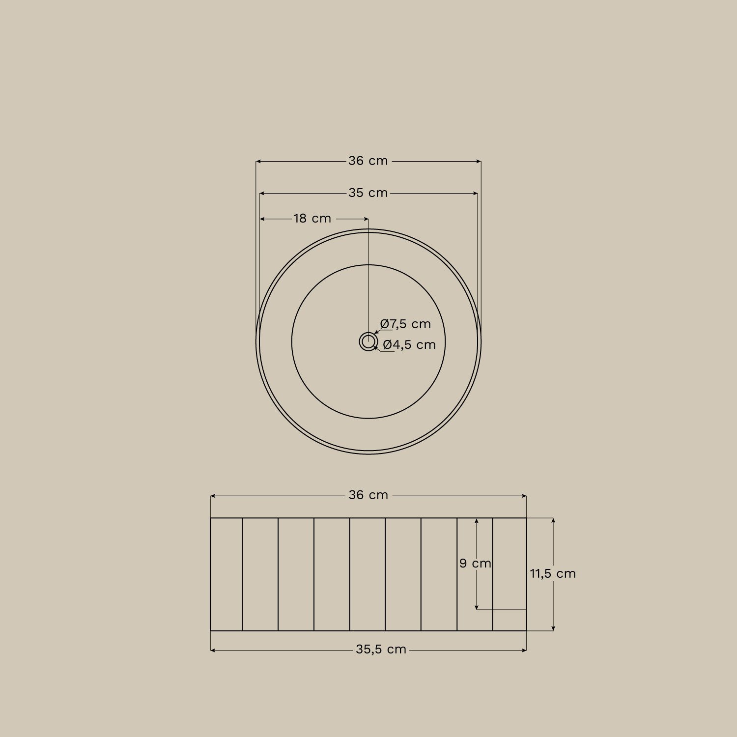 Lavabo in ceramica Sinqua, MISURE