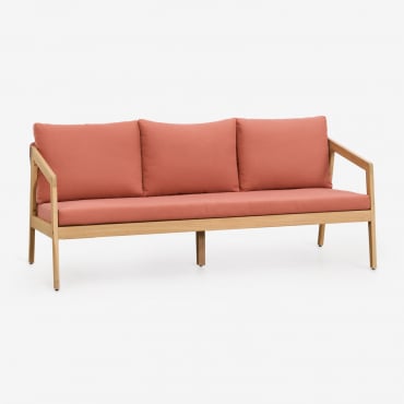 Divano Kaela A 3 Posti In Legno Di Acacia E Corda Intrecciata Acacia Marrone Chiaro & Tessuto Tetto Rosso - Sklum